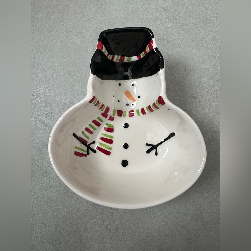 Snowman Candy Ceramic Trinket Dish W/Spreader by Real Home - Picture 2 of 5